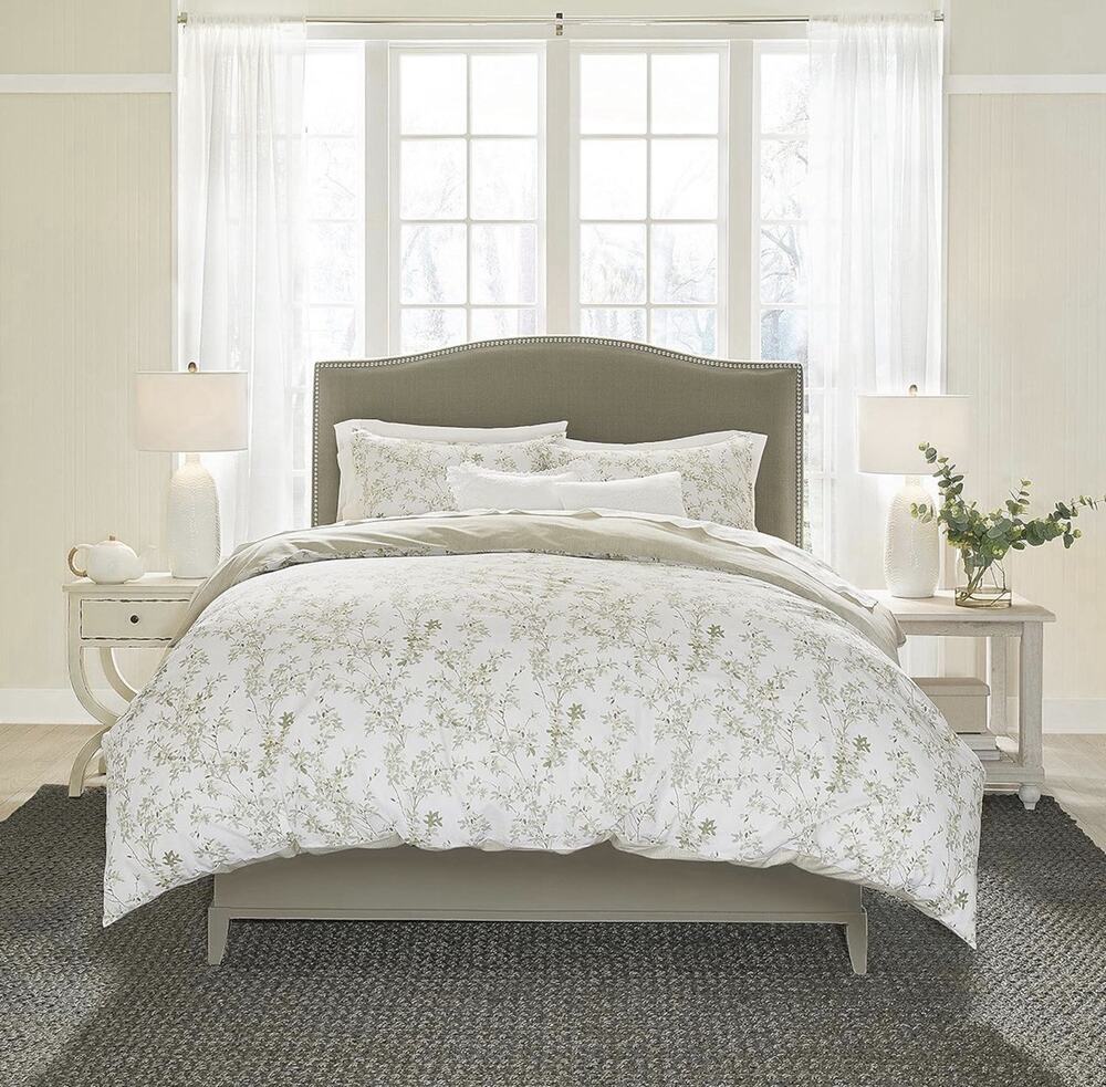 Laura Ashley King Lindy Green Floral Cotton Reversible Duvet Cover Set Cp. $76